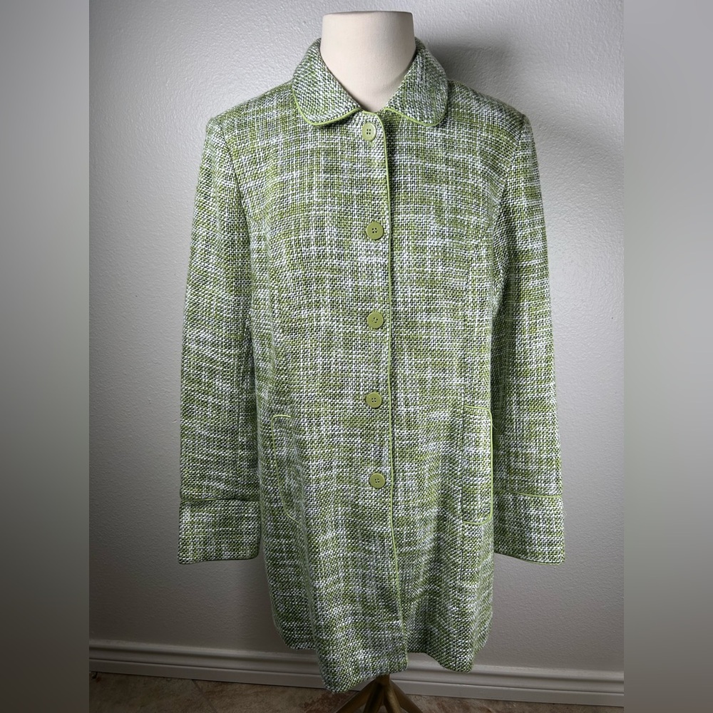 Dialogue Women's Lime White Herringbone Lined Career Jacket Coat - Size 12